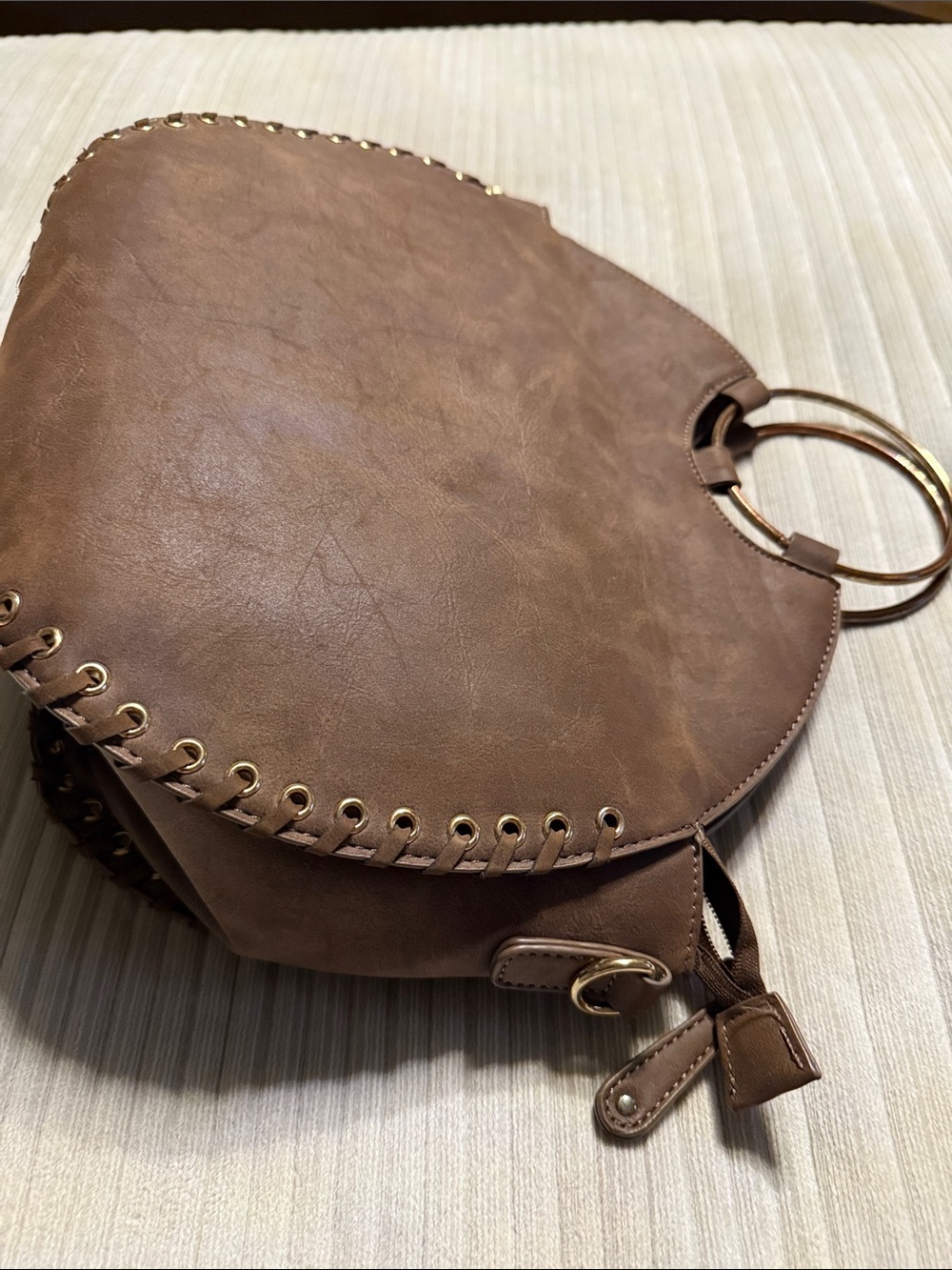 Women's Brown Ring-Handle Saddle Bag - Stylish Everyday Tote